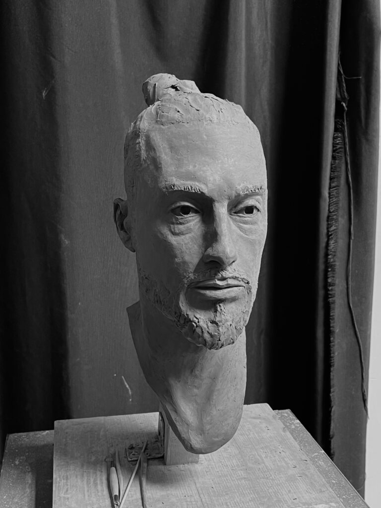View of Portrait of Flavio, a clay bust by Vasil Hajigrudev