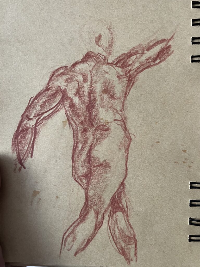 Figure study of the human torso, drawing by Vasil Hajigrudev