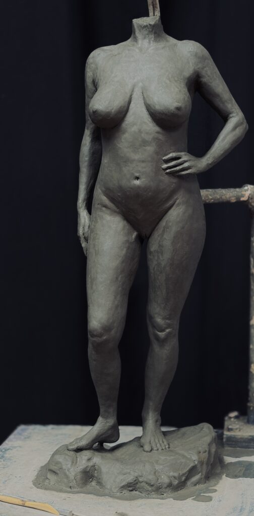 Full front view of Body of a Florentine Woman, clay sculpture by Vasil Hajigrudev